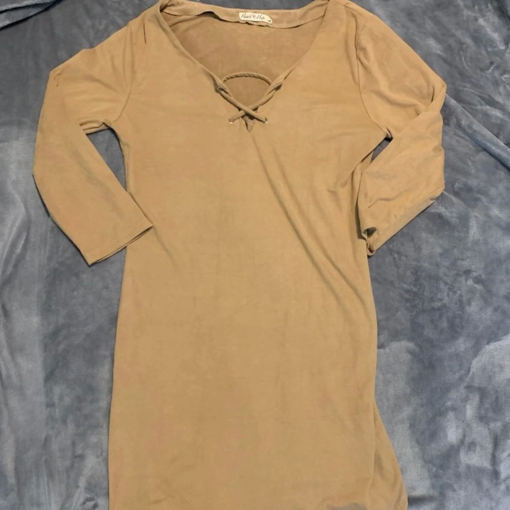 Nude Suede Bodycon Dress